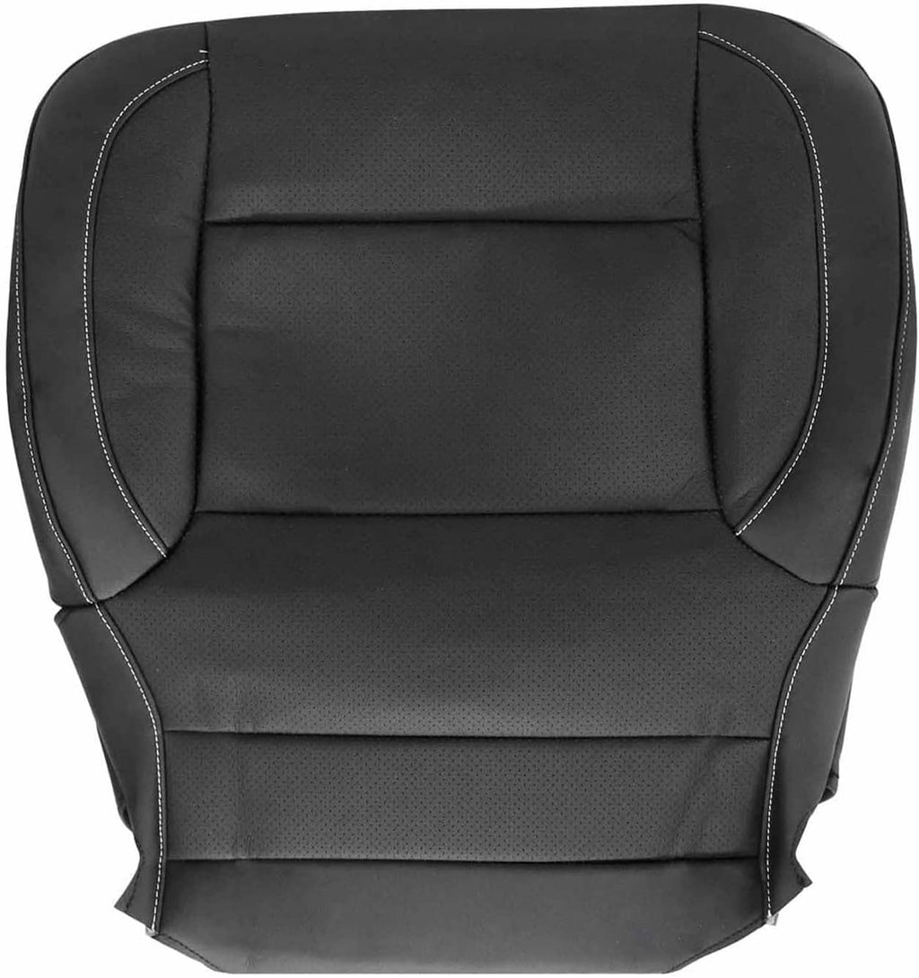 Black perforated leather seat cover bottom insert with contrast stitching, curved side panels