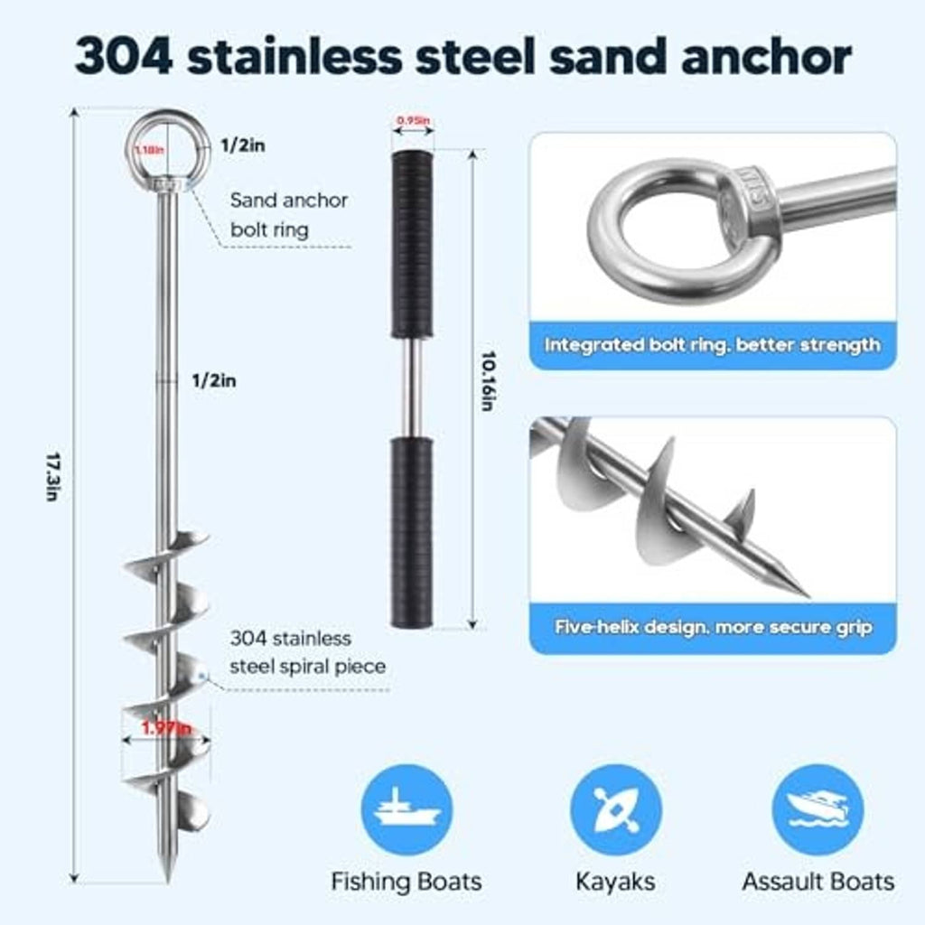 Stainless steel sand anchor diagram with bolt ring and multi-helix spiral screw