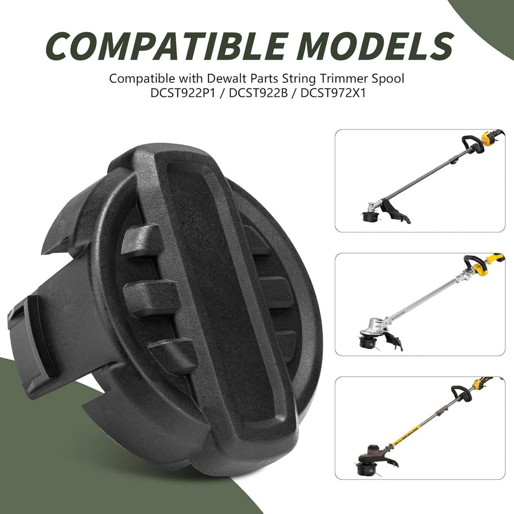 Black weed trimmer spool head cap replacement, side view with protective guard