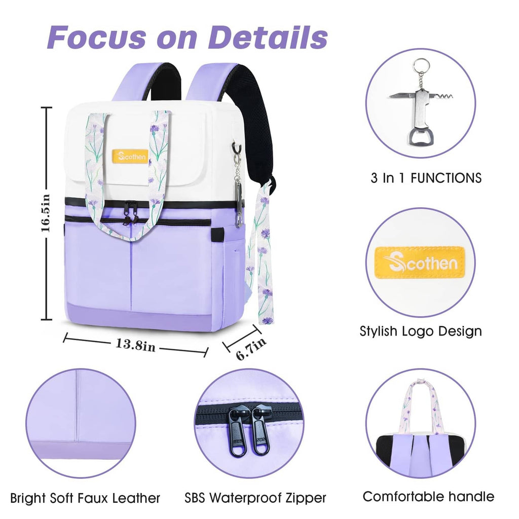 Light purple insulated backpack cooler with padded handles and SBS waterproof zipper
