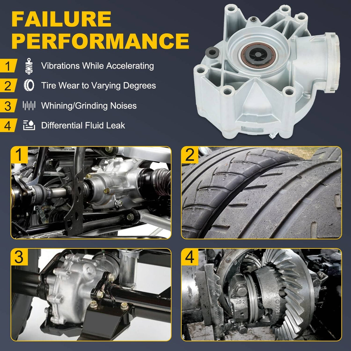 Silver rear differential housing with circular seal and mounting ports