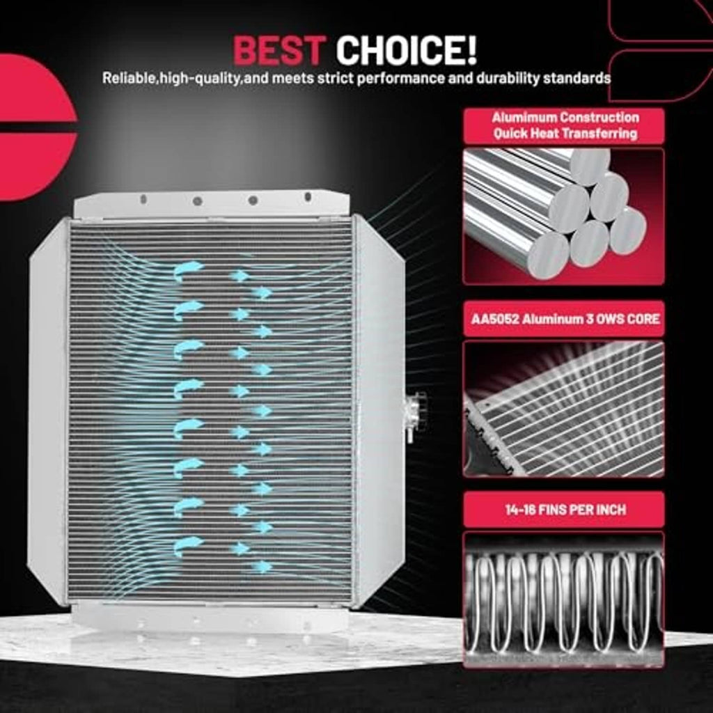 Aluminum radiator with dense fin core, shown with detailed core insert