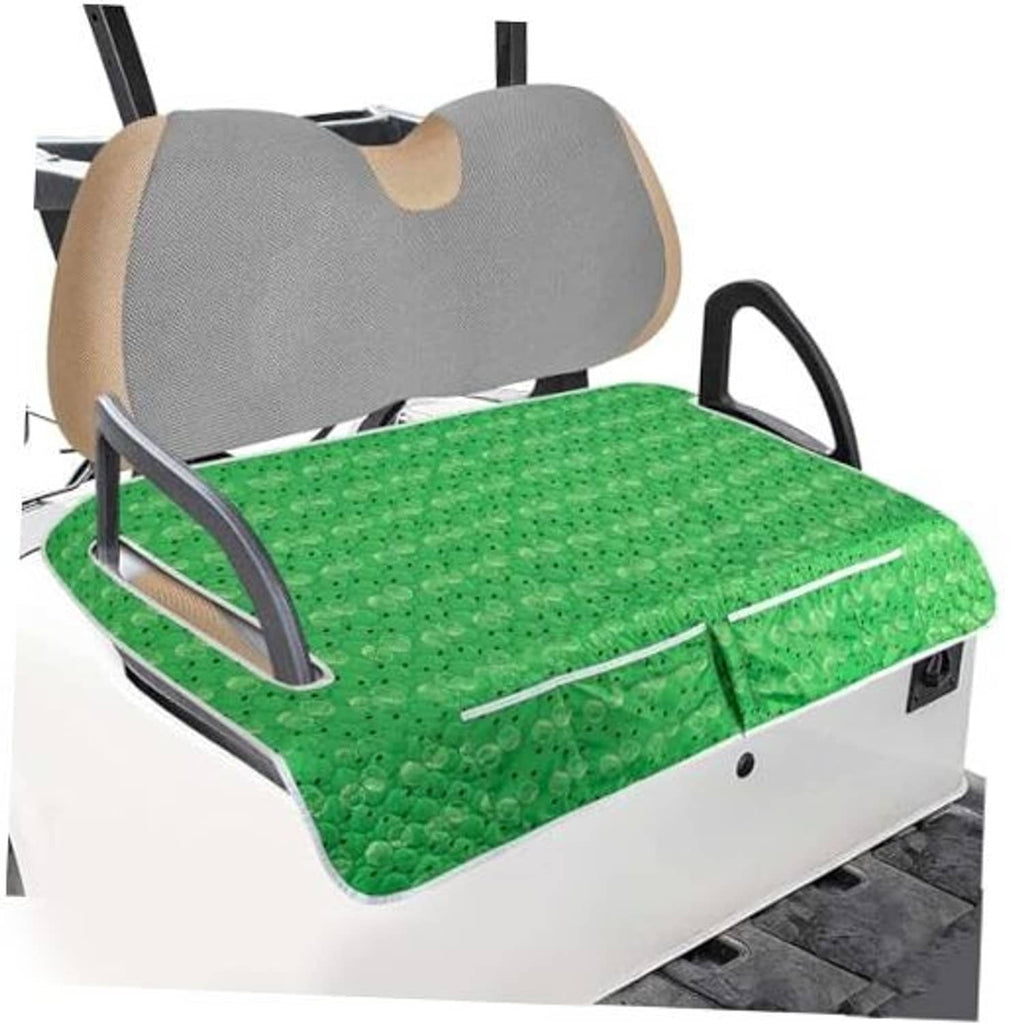 Green heavy-duty golf cart seat cover with textured pattern and handle cutouts