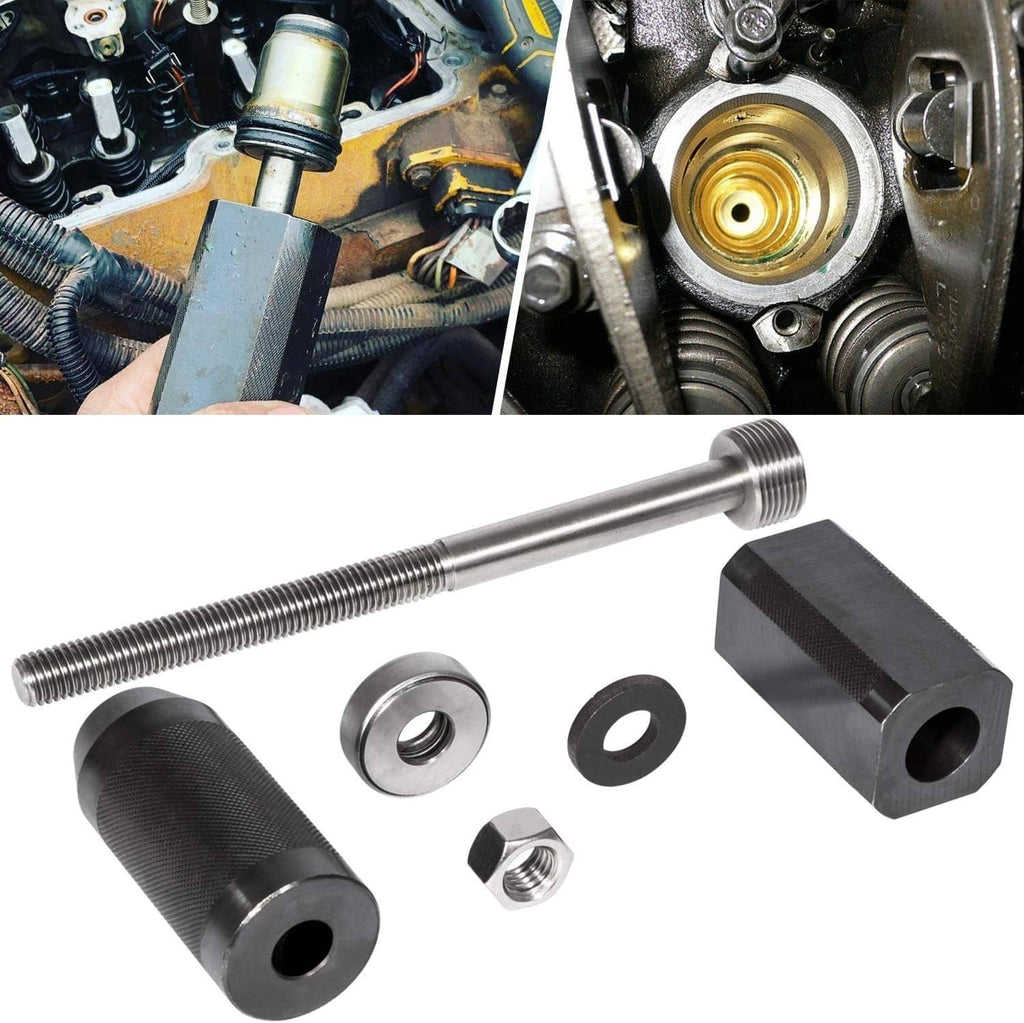Injector sleeve installer/remover kit with long rod, sleeves, and small nuts