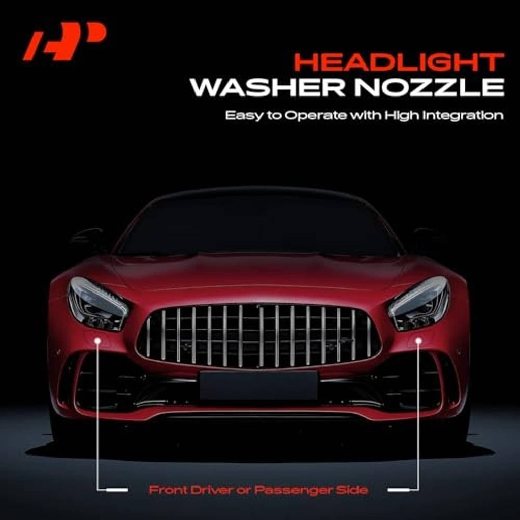 Headlight washer nozzle placement for front driver or passenger side