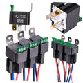 Bosch-style fused relay switch kit with 6 relays, green fuses, and red/blue/white wires