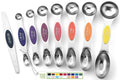 Stainless steel magnetic measuring spoons set with colored size tabs and lever