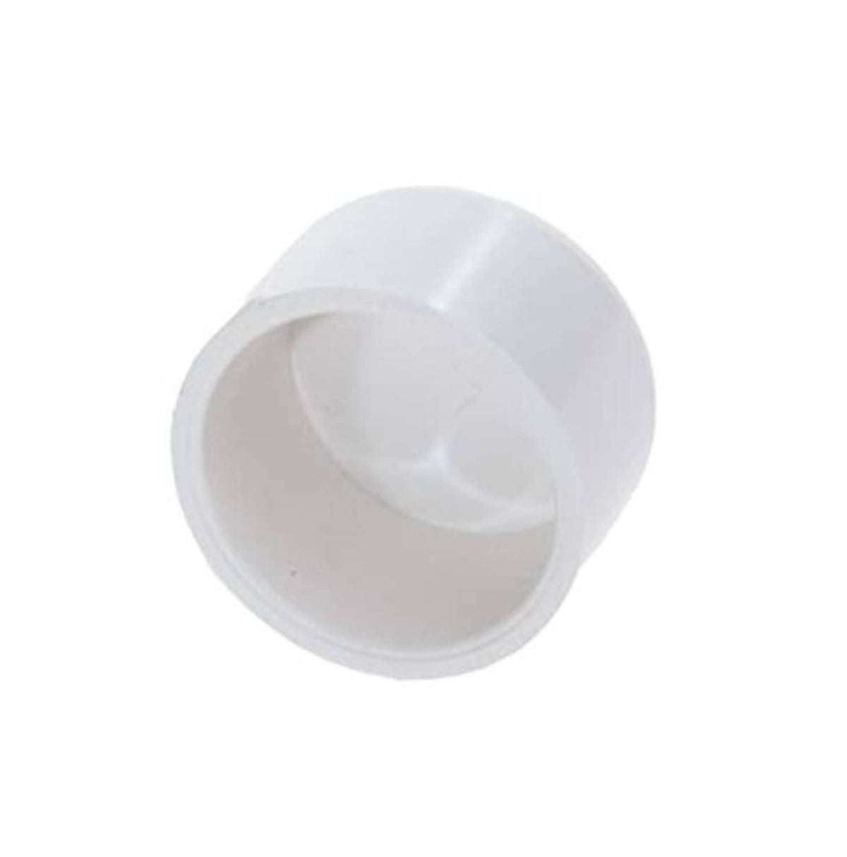 White PVC pipe end plug cap, round with smooth interior