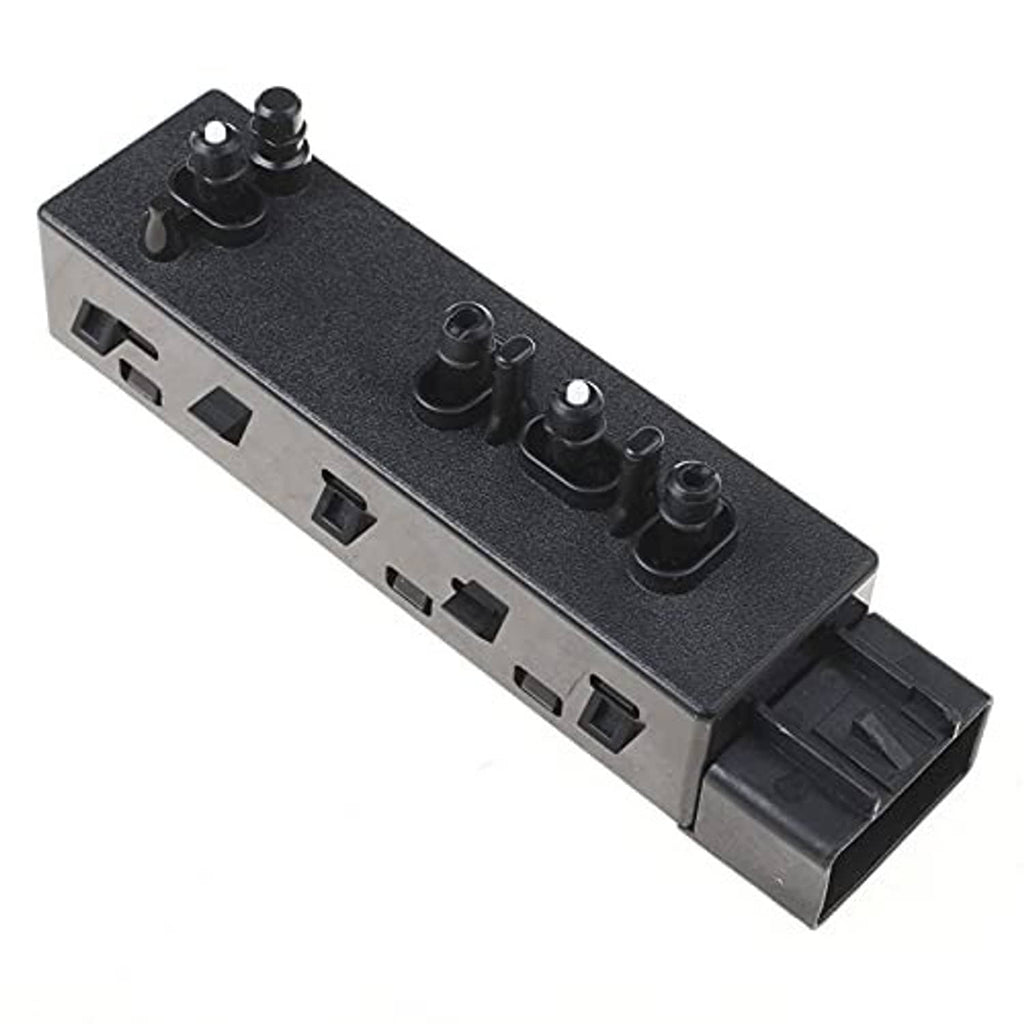 Car power seat control switch, dark gray side with rocker ports and mounting tabs