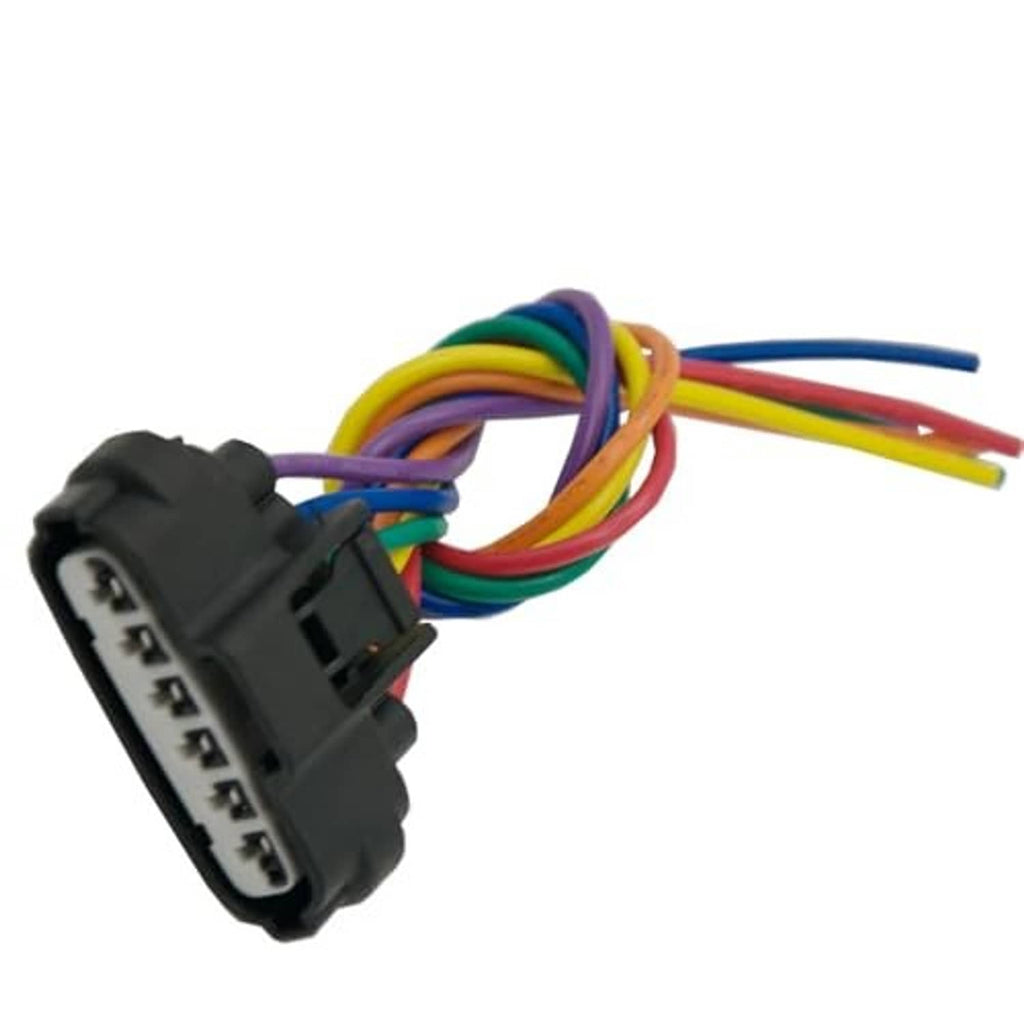 Electronic throttle body connector plug with black connector and bundled colored wires