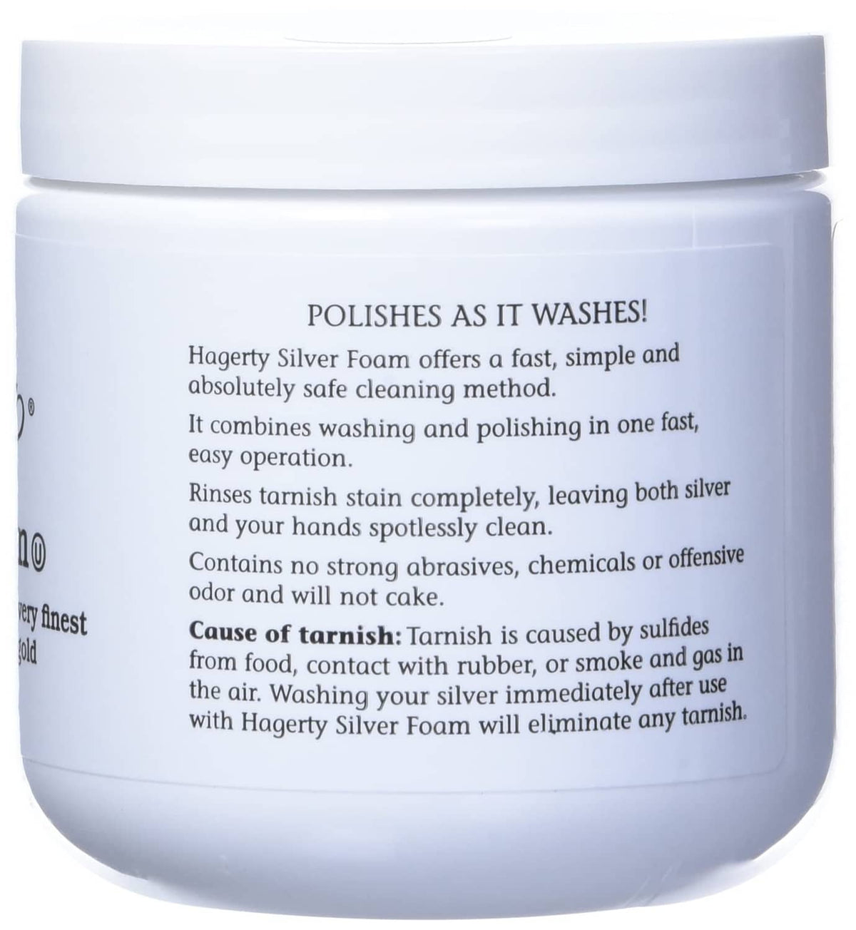 White Hagerty Silver Foam silverware polish jar with back label text