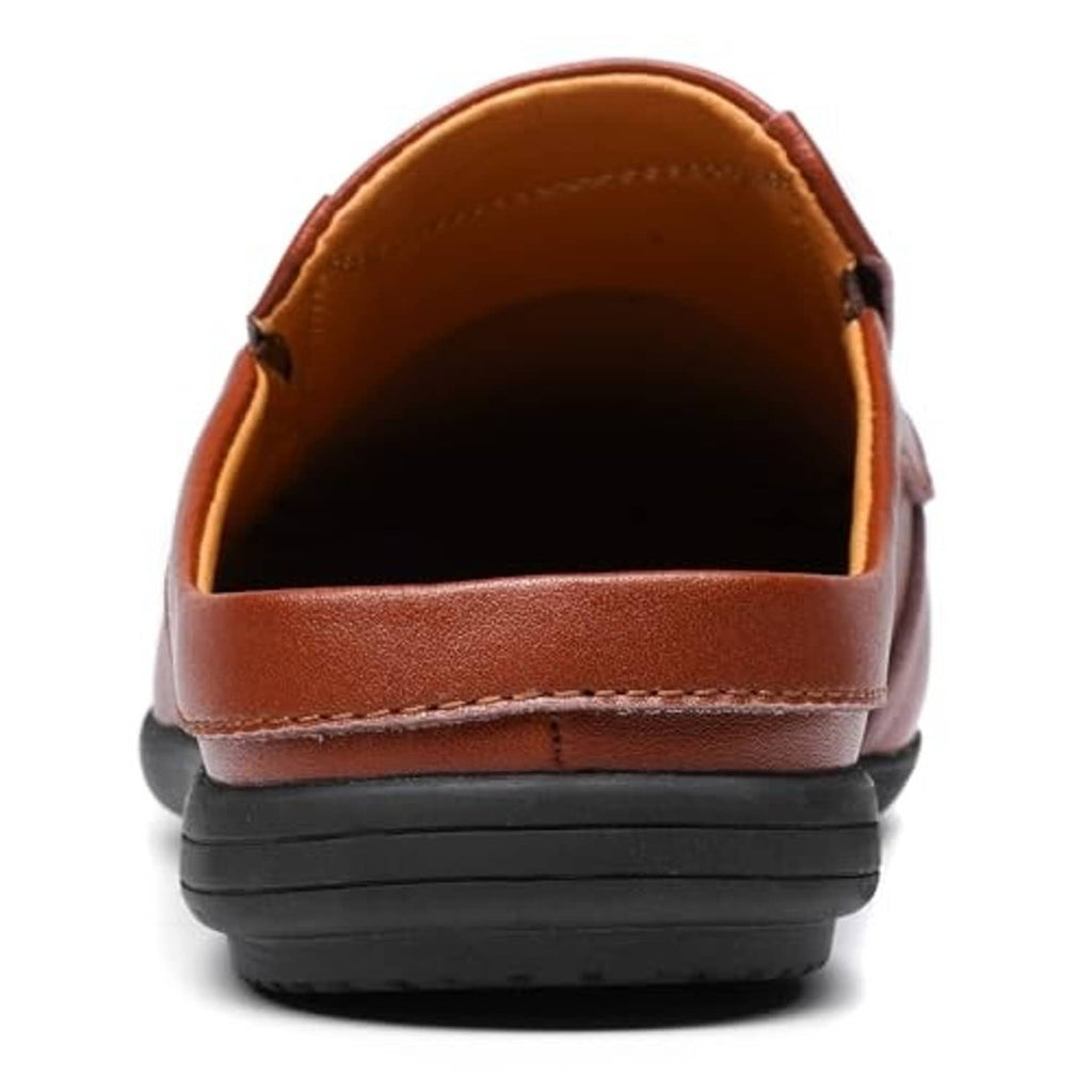 Men's brown leather slip-on loafer with cushioned lining and thick rubber outsole