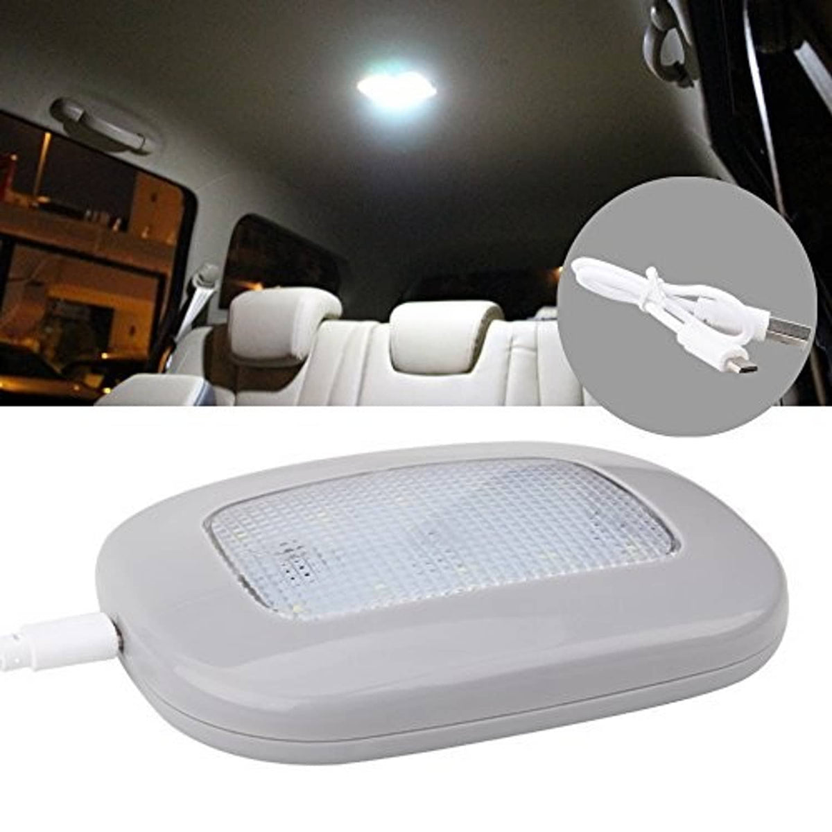 Gray magnetic dome LED ceiling light with power cord for car interior roof