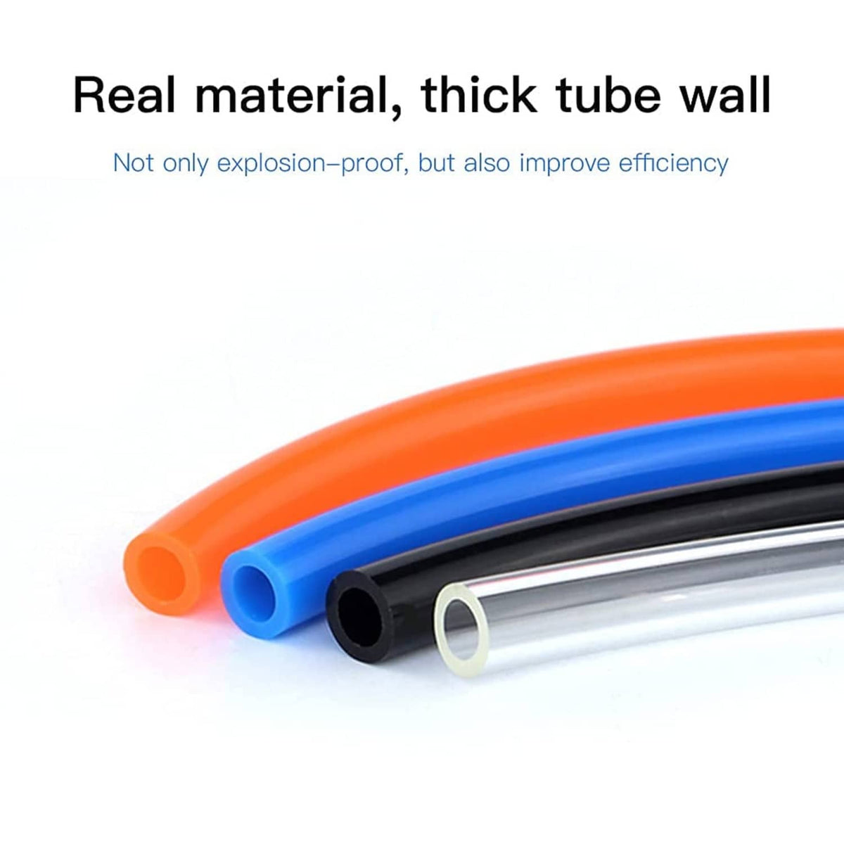 PU air hose tubing in black, blue, and orange with open ends