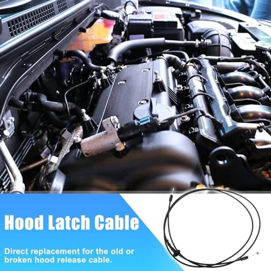 Black hood latch release cable shown with engine-bay mounting area