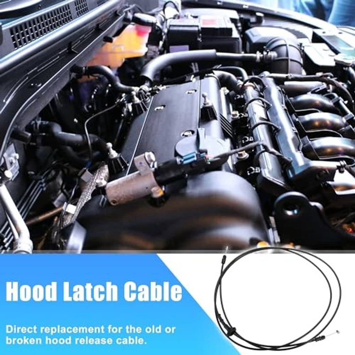 Black hood latch release cable shown with engine-bay mounting area
