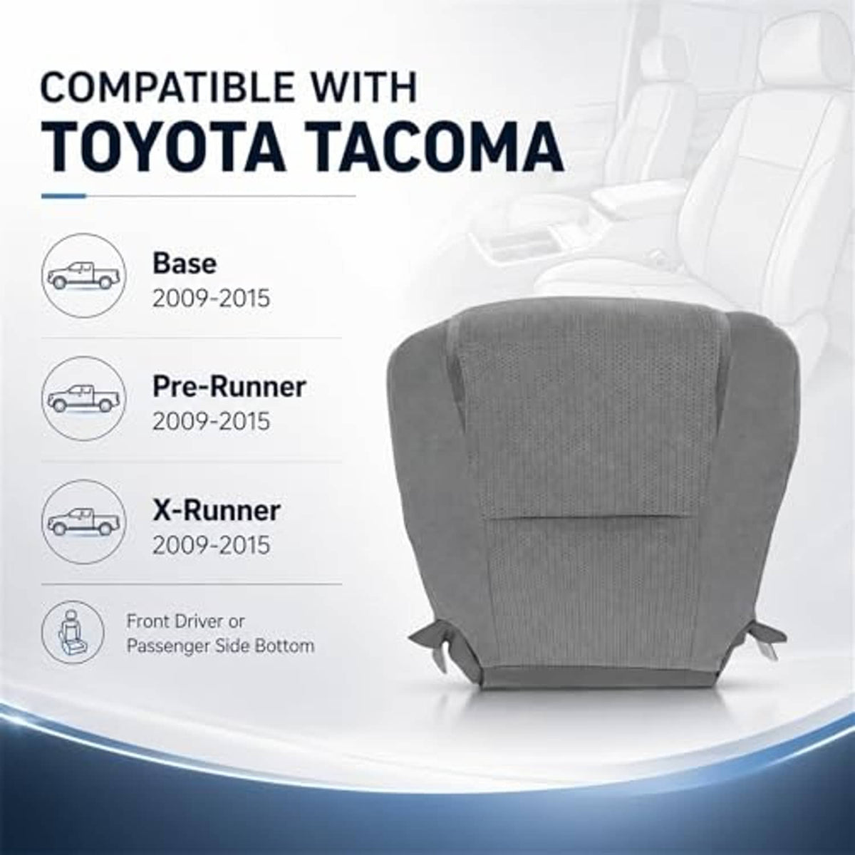 Gray cloth seat cover with headrest and textured center panel, front bottom driver/passenger fit