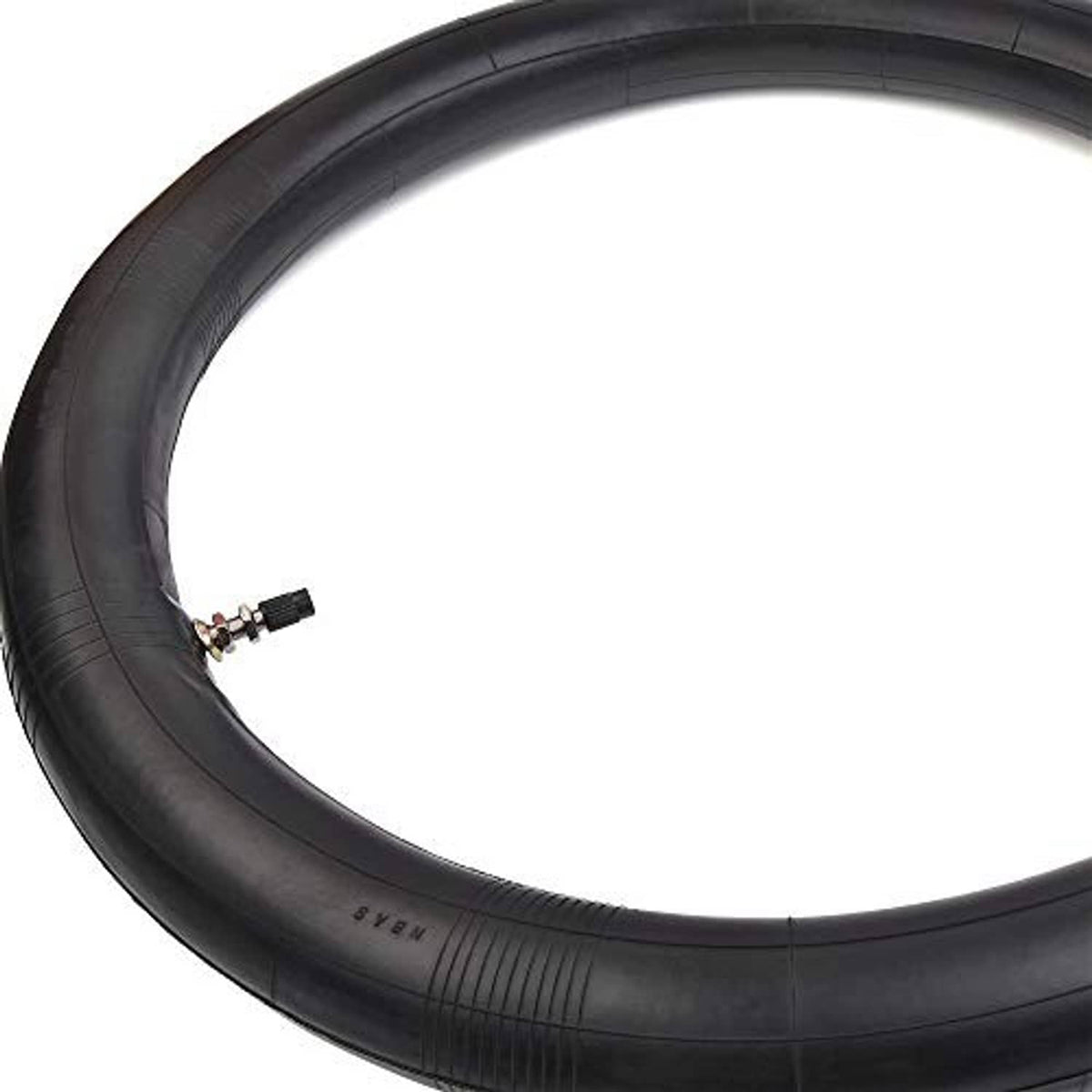 Black inner tube close-up with rubber valve stem for 70/100-17 dirt bike tire