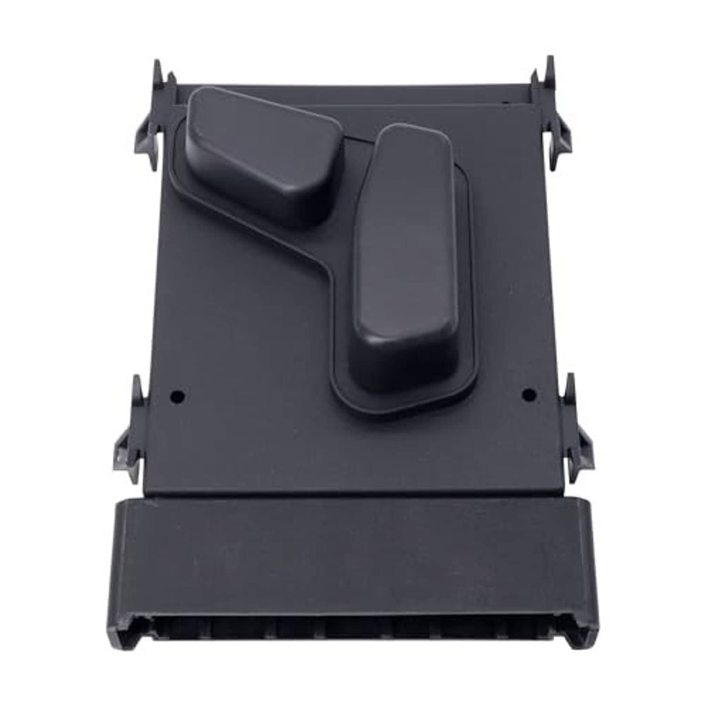 Power seat switch module with two raised rocker buttons and mounting tabs, dark gray