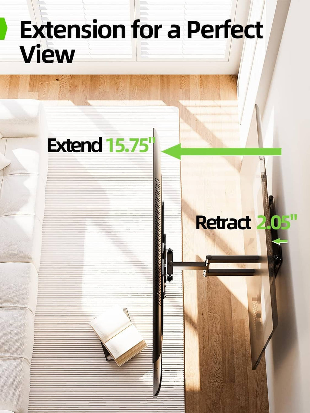 Extension TV wall mount bracket that pulls out and retracts flat