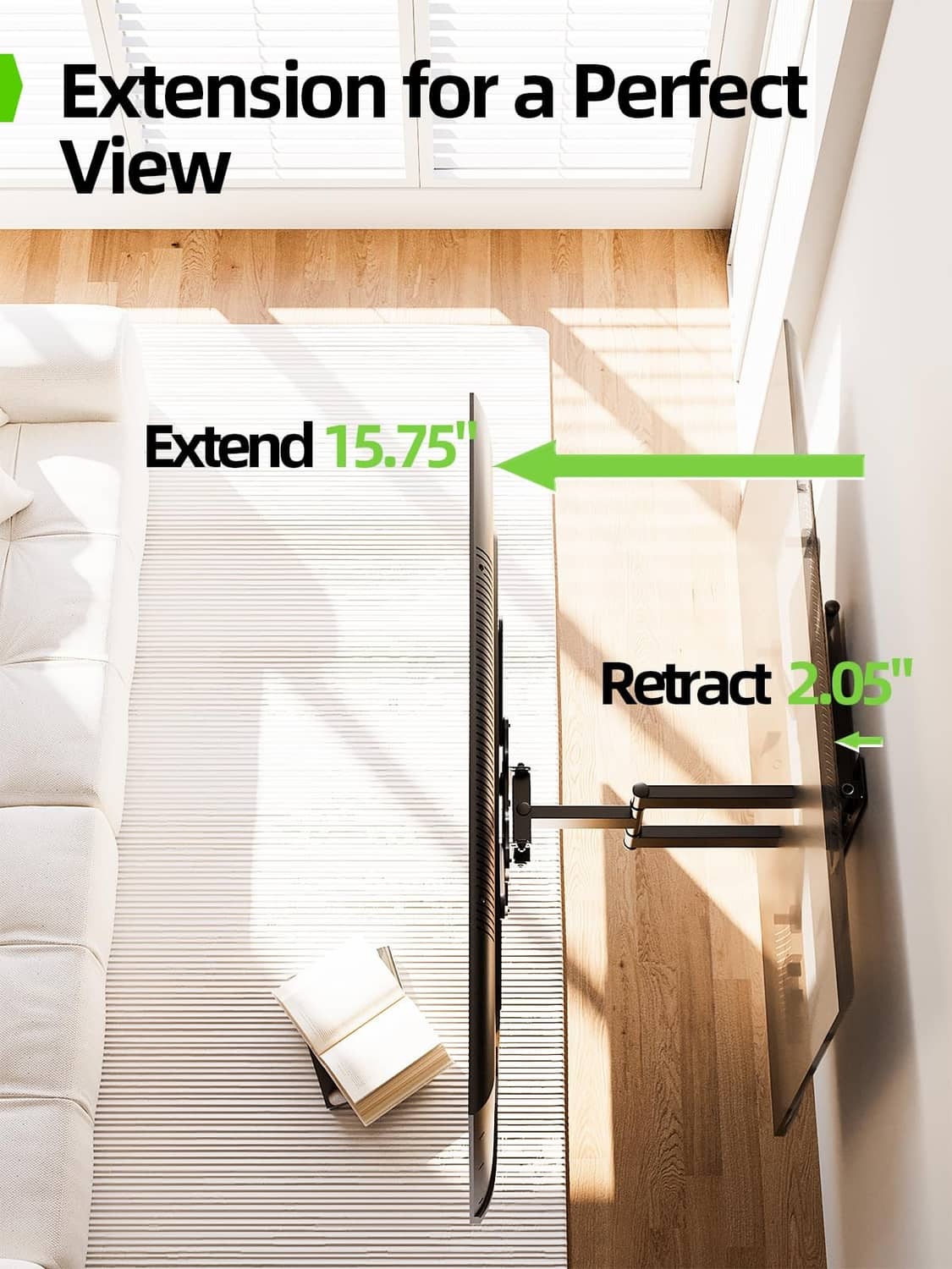 Extension TV wall mount bracket that pulls out and retracts flat