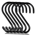 Set of black 6-inch heavy duty S hooks, curved metal hanging hooks, 6-pack