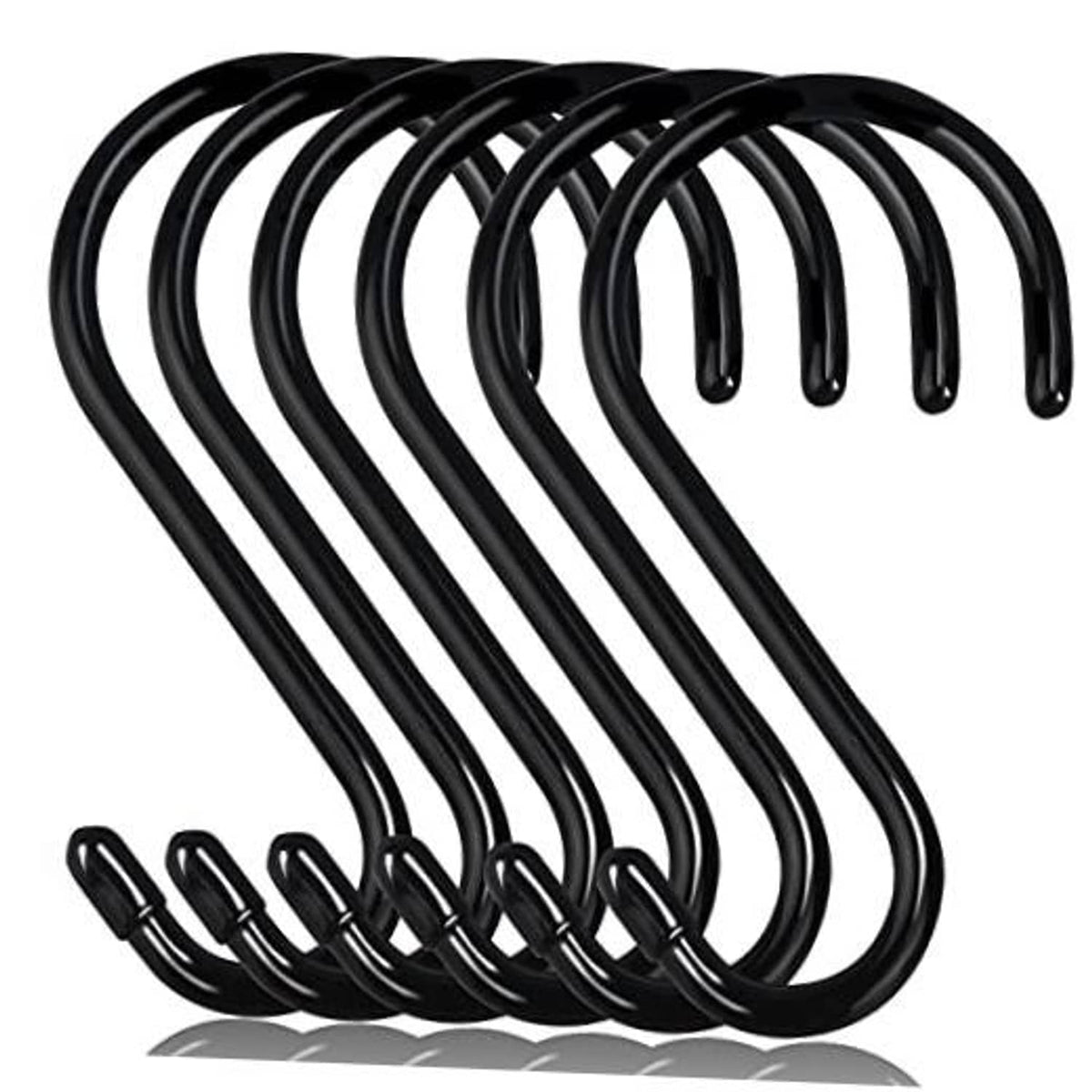 Set of black 6-inch heavy duty S hooks, curved metal hanging hooks, 6-pack