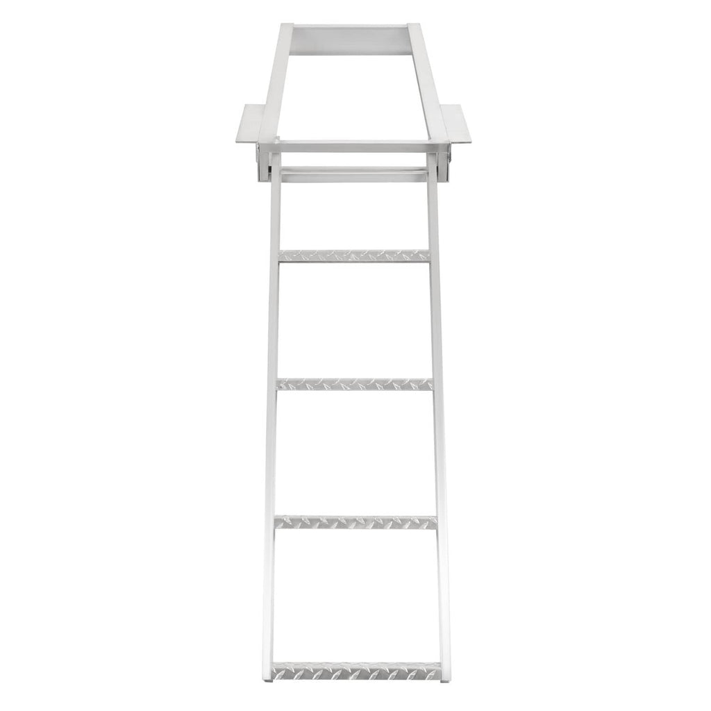 Silver 4-step aluminum boat ladder with side rails and four open step treads