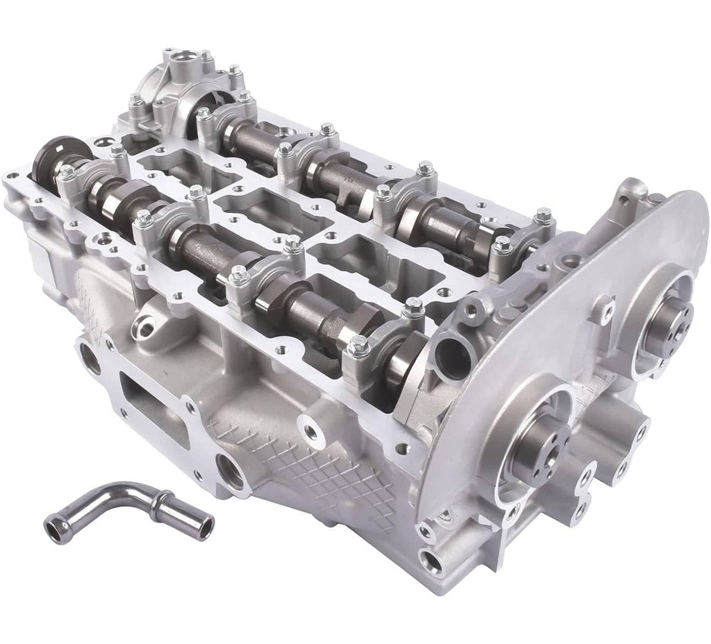 Engine cylinder head assembly with camshaft and rocker components, silver metal