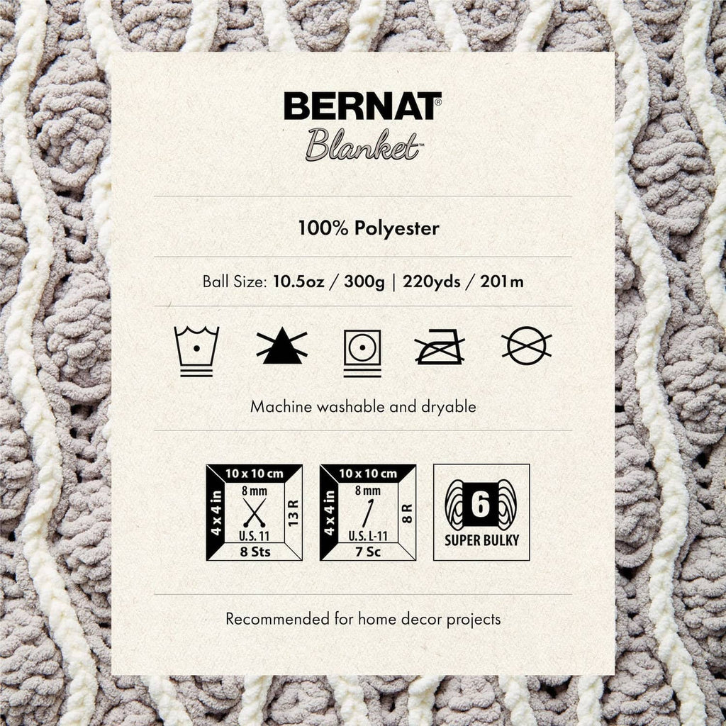 Blanket yarn label card on gray textured chenille knit background