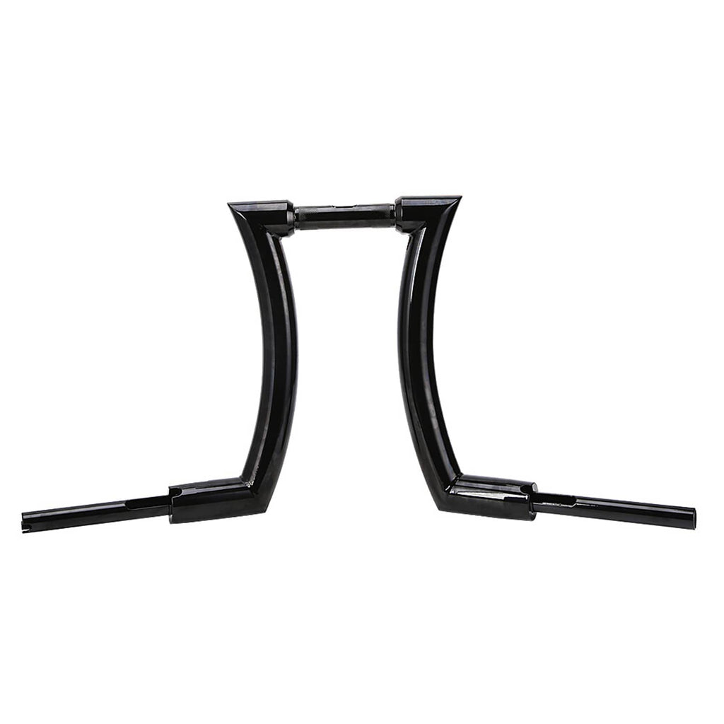 Pair of black ape-hanger handlebars showing inward curves and end sections