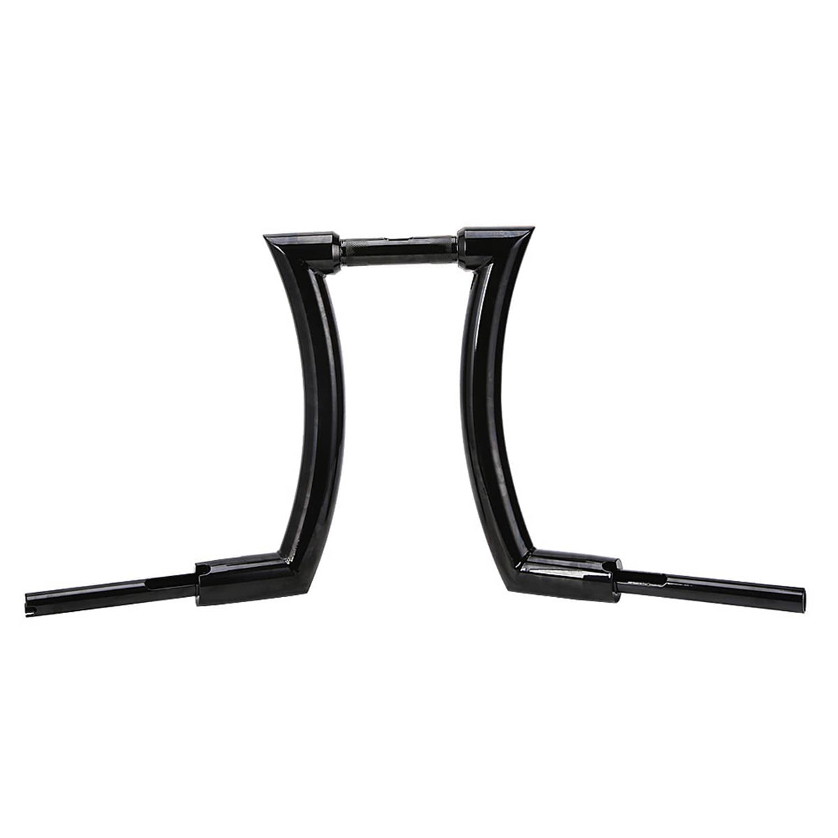Pair of black ape-hanger handlebars showing inward curves and end sections