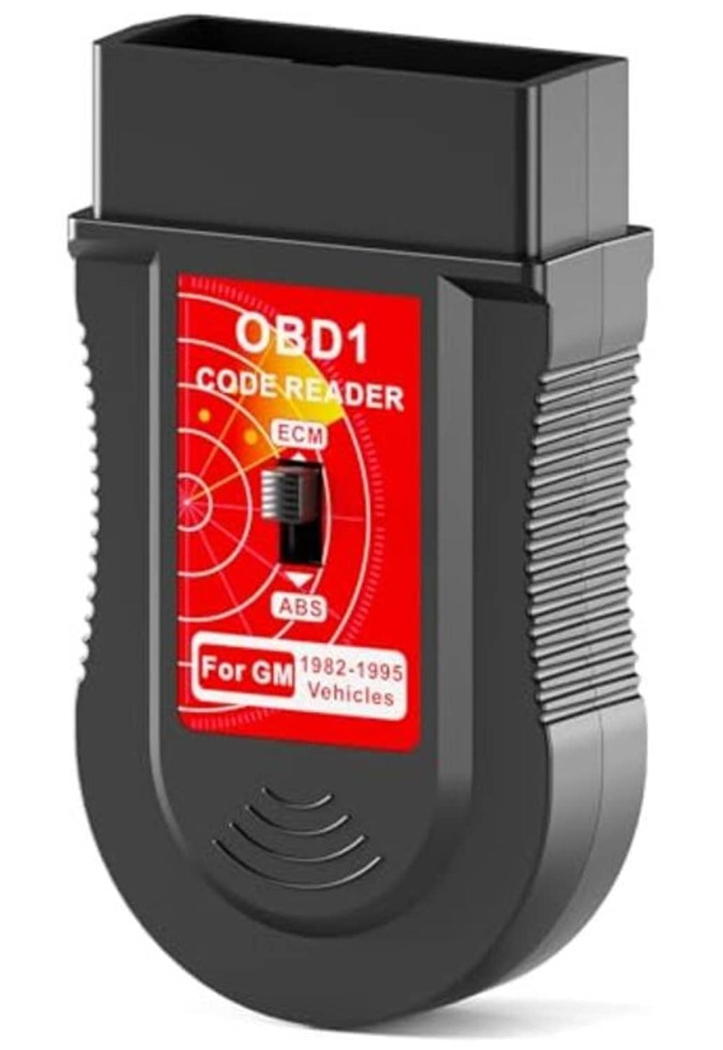 OBD1 code reader scanner with red label and ridged side connector on black body
