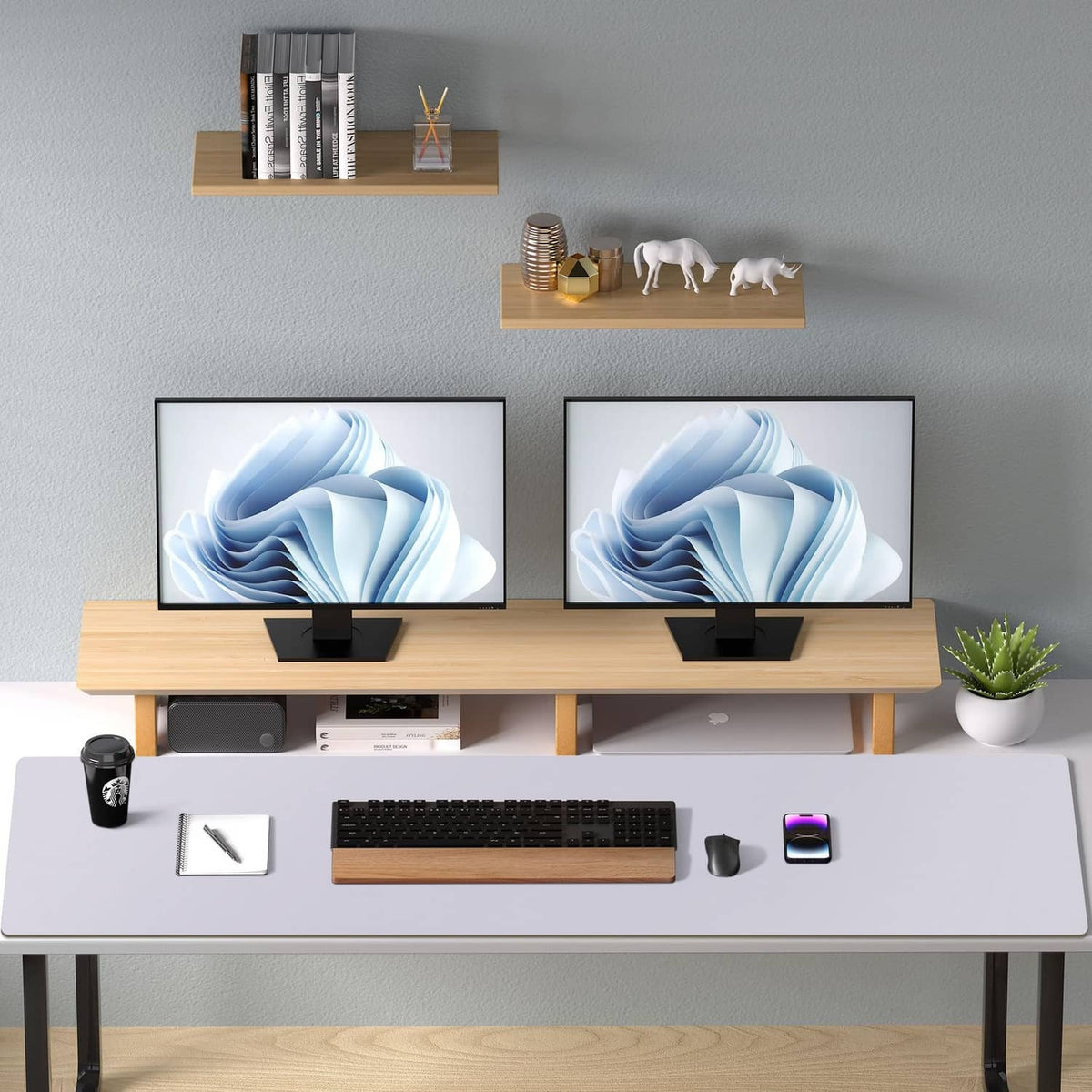 Smoky lavender PU leather desk pad protector laid flat on a desk