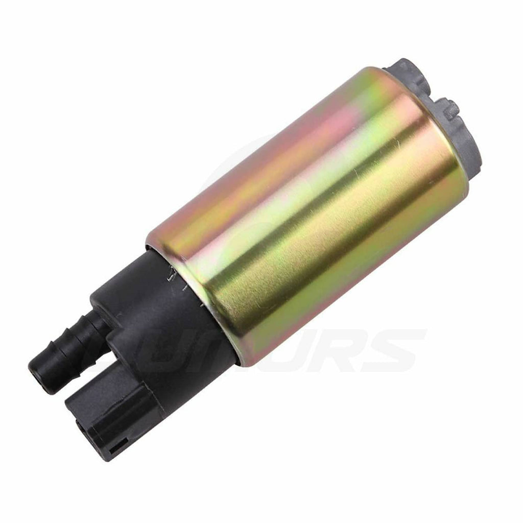 Fuel intank pump angled side view with black inlet/outlet spigots and iridescent body