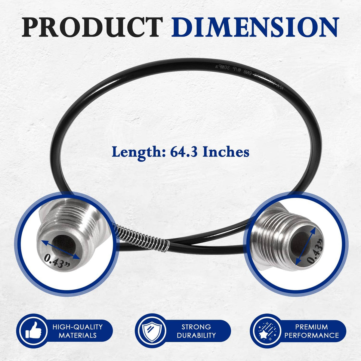 Marine power trim hose length view with spring segment between metal fittings