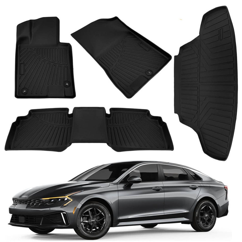 Black multi-piece floor mat set with raised ridges and circular anchor buttons