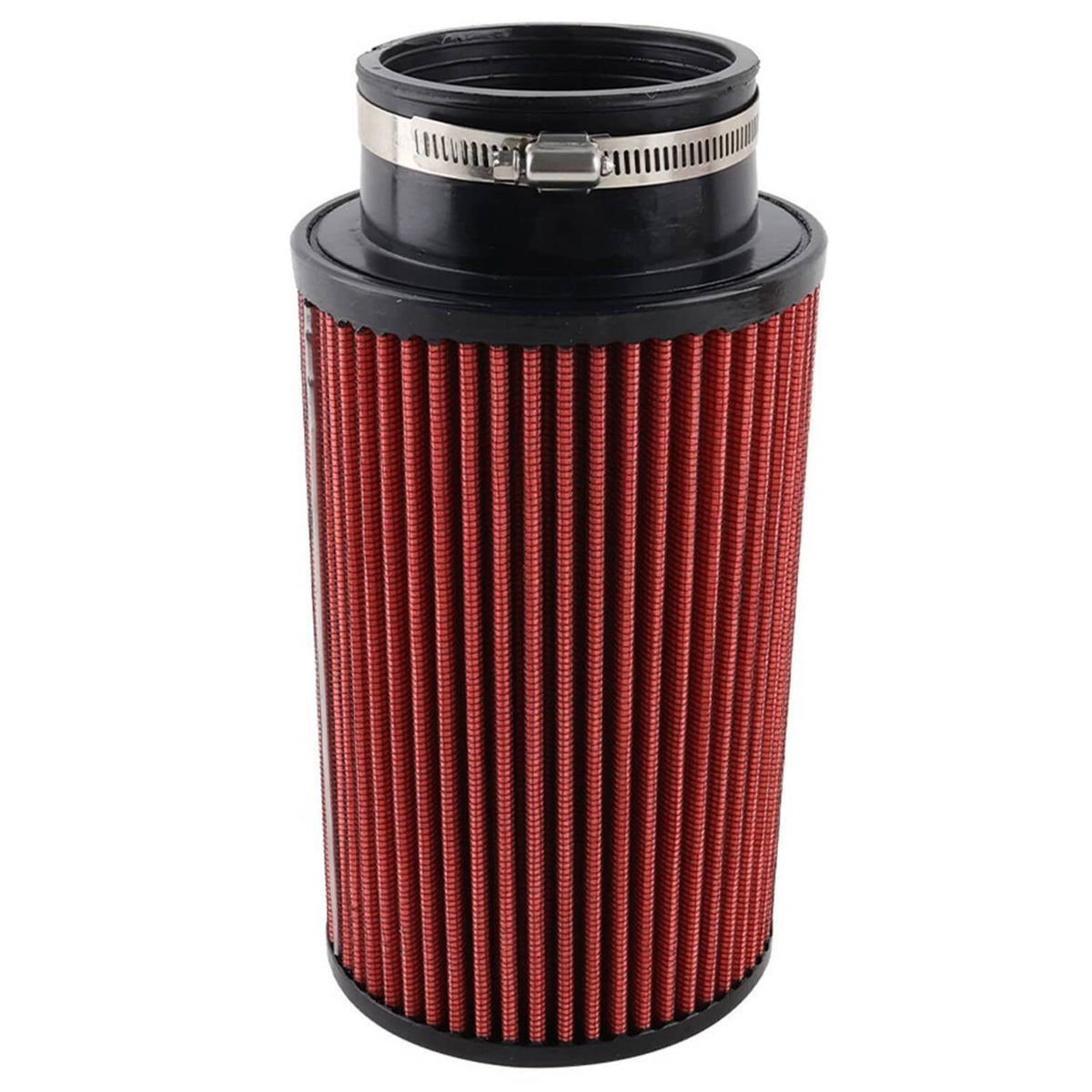Red pleated air filter cartridge with black end cap for cold air intake kit