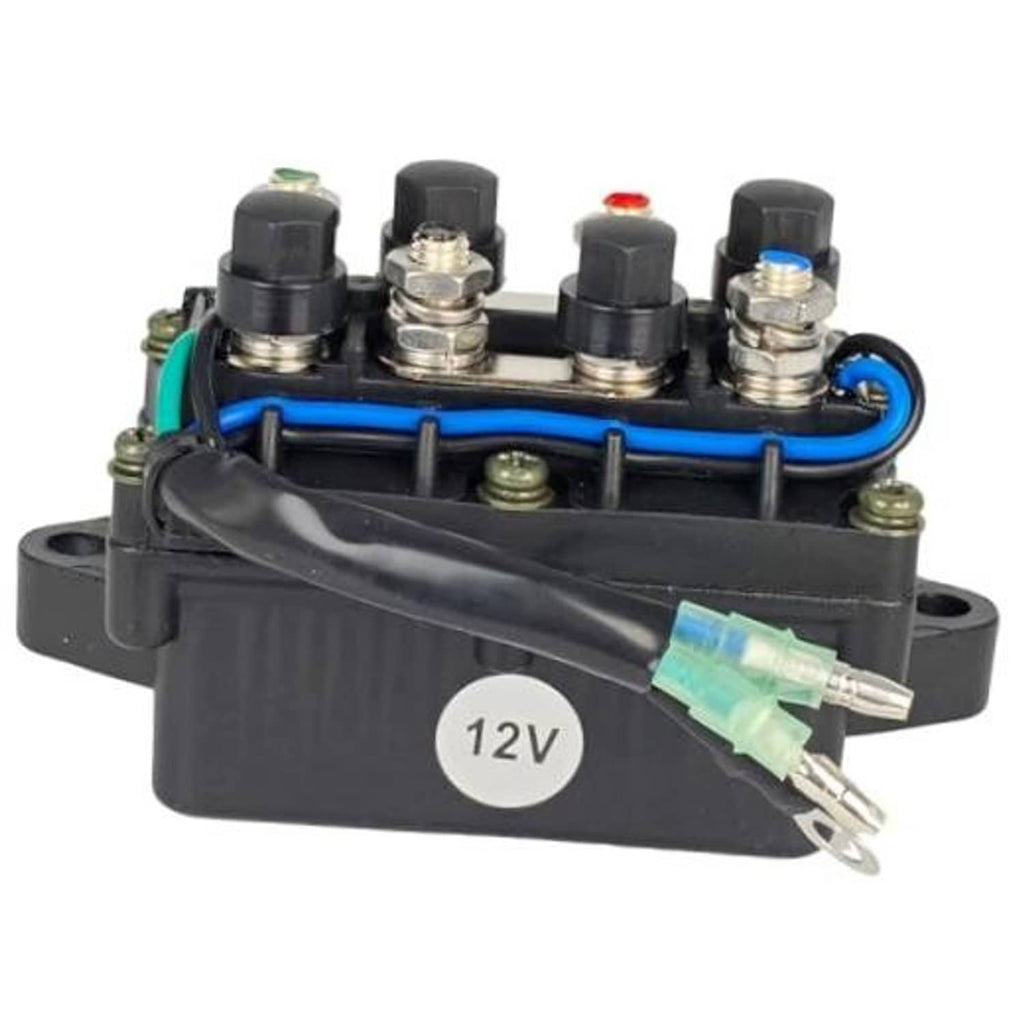 12V power trim and tilt relay with terminal posts and blue wiring