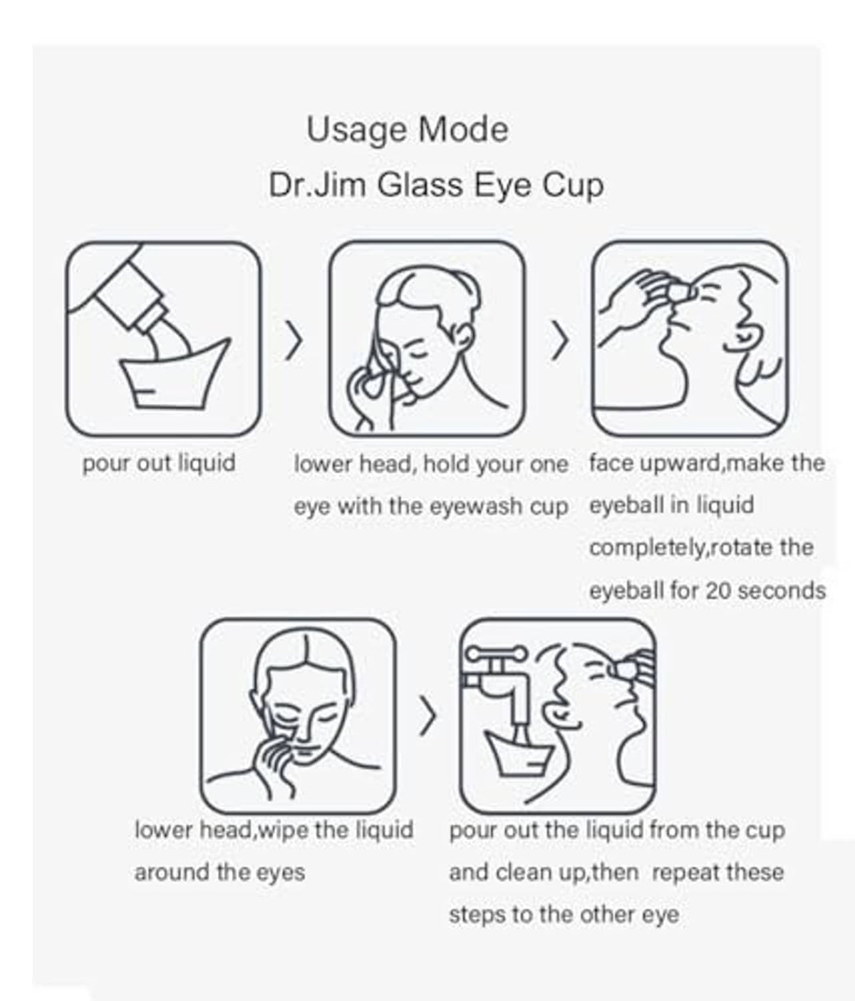 Usage mode diagram for Dr.Jim glass eye rinse cup
