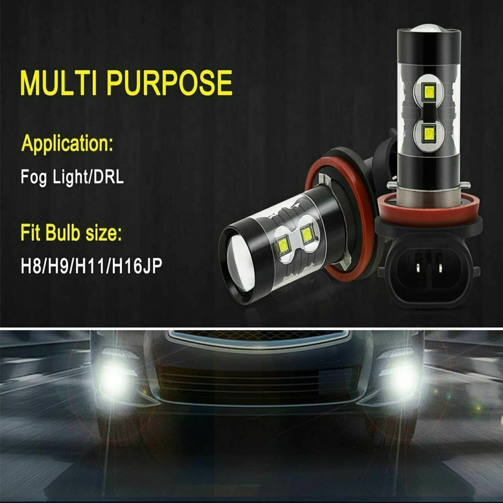 Multi-purpose fog or DRL LED bulb with black housing and red mounting ring