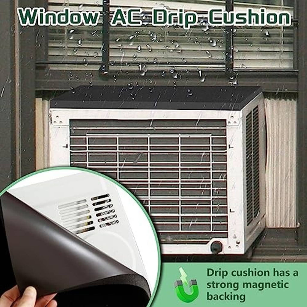 Window air conditioner drip cushion with textured black surface and magnetic backing