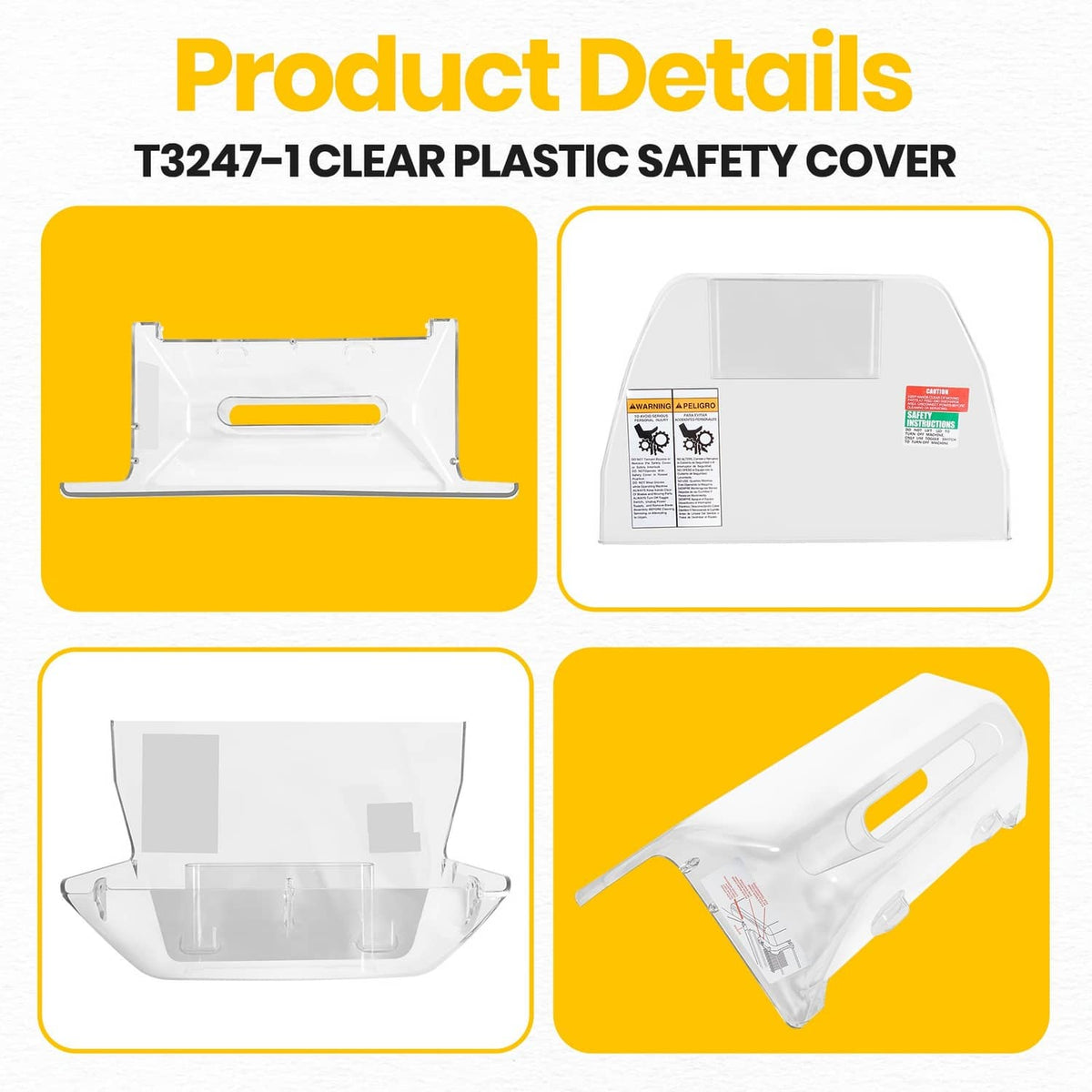 Clear plastic safety cover product detail view, side and front bracket design.