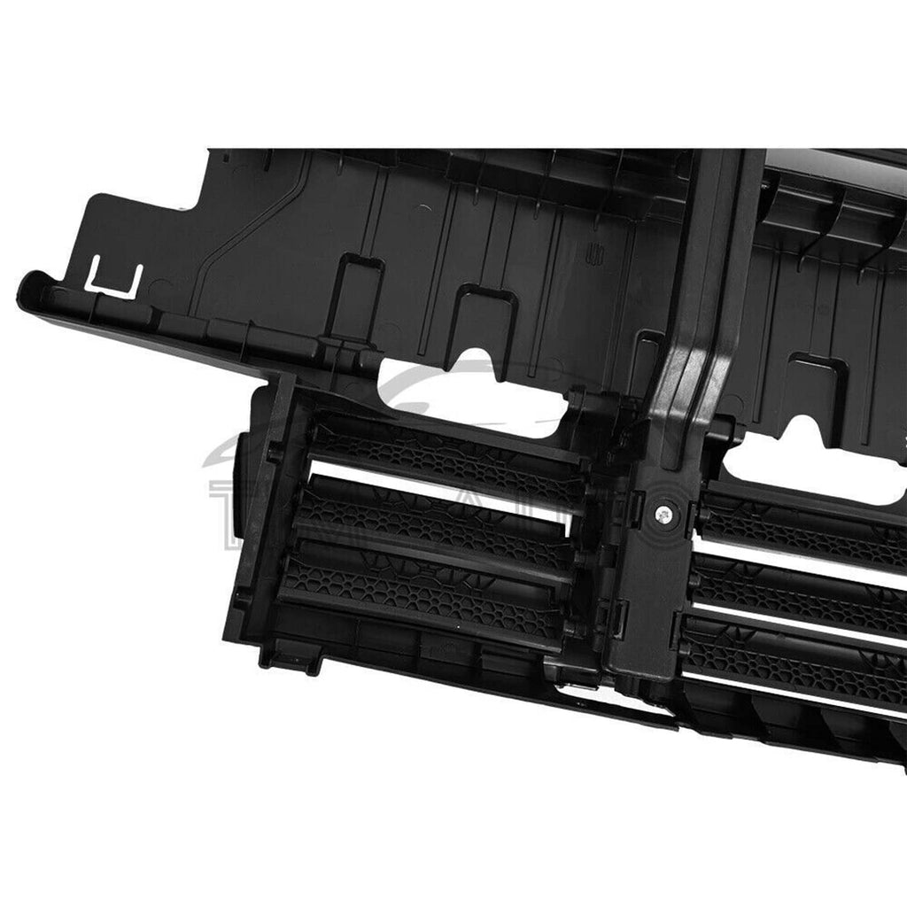 Radiator active grille shutter with motor, side view showing lower mesh and central actuator