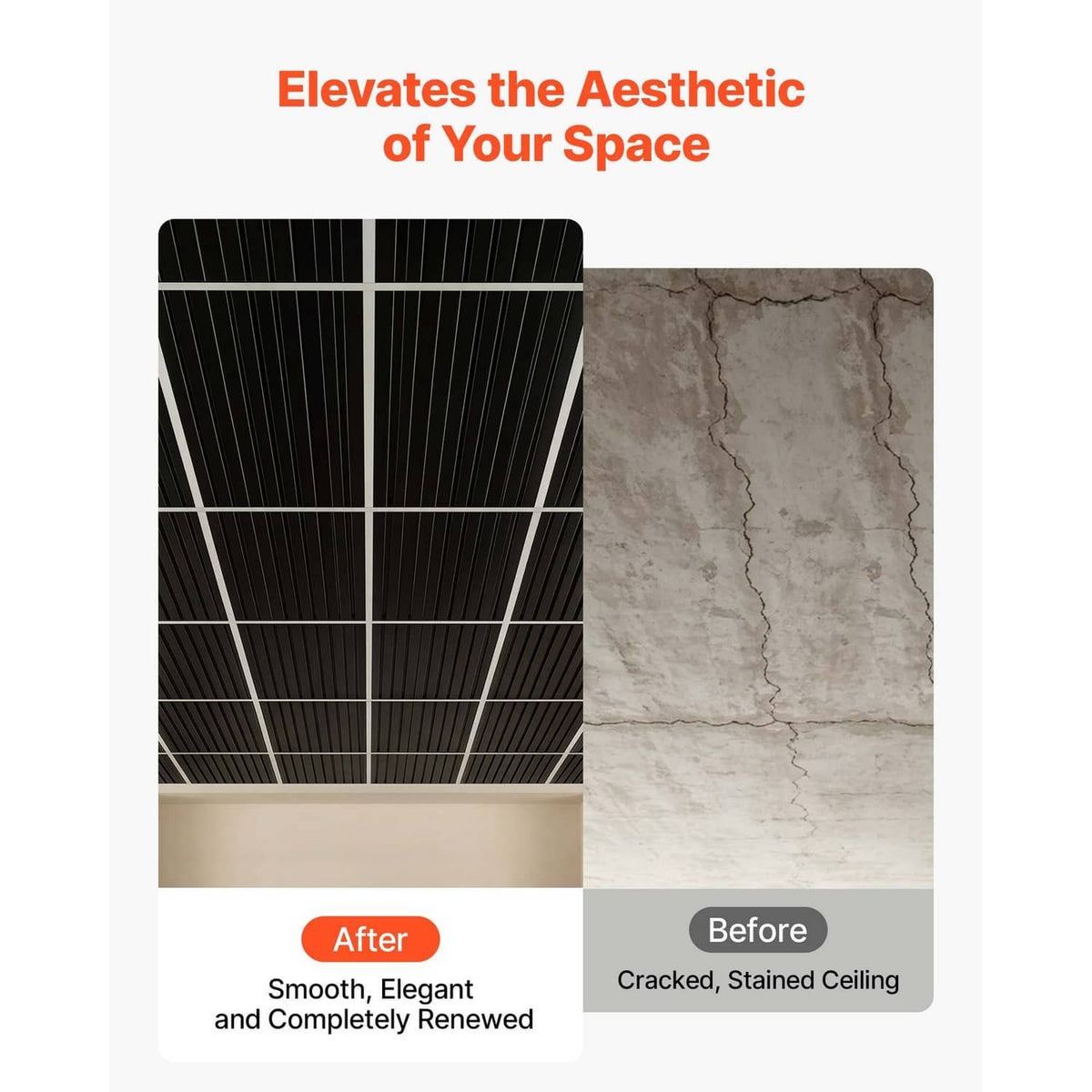 Black linear ridged ceiling tile panels for a smooth renewed ceiling