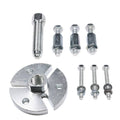 Flywheel puller kit with hex bolts, threaded bolts, and circular puller plate