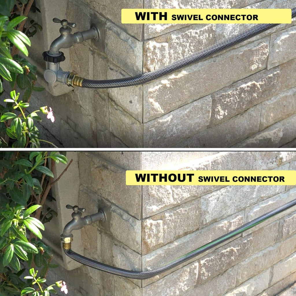 Outdoor faucet comparison: swivel hose connector vs non-swivel connector with hose