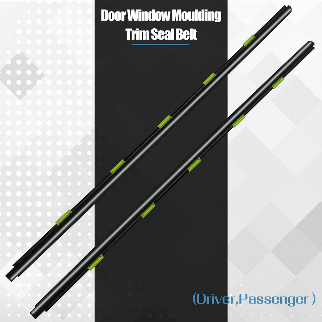 Black window moulding trim seal belt set with green bar-style clip details