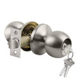 Satin nickel keyed entry door knob and lockset with two keys