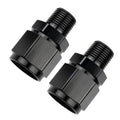 Aluminum 10AN to 3/8 NPT male swivel fitting, black finish, angled close-up